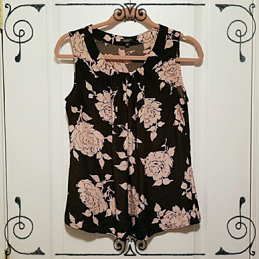 Talbots Sleeveless Black & Pink Blouse